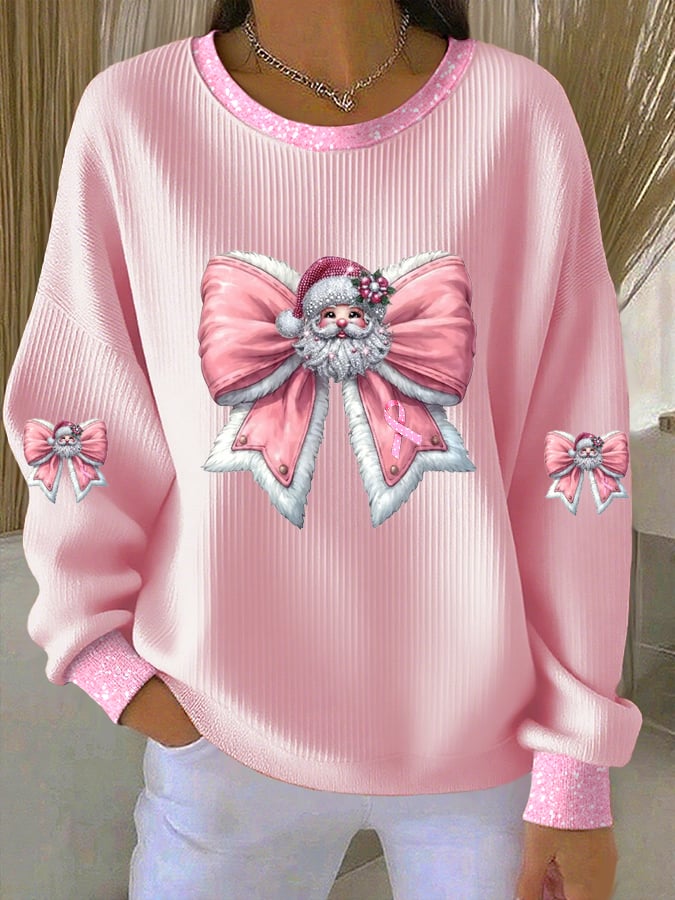 Women's Casual Pink Santa Claus Sweatshirt