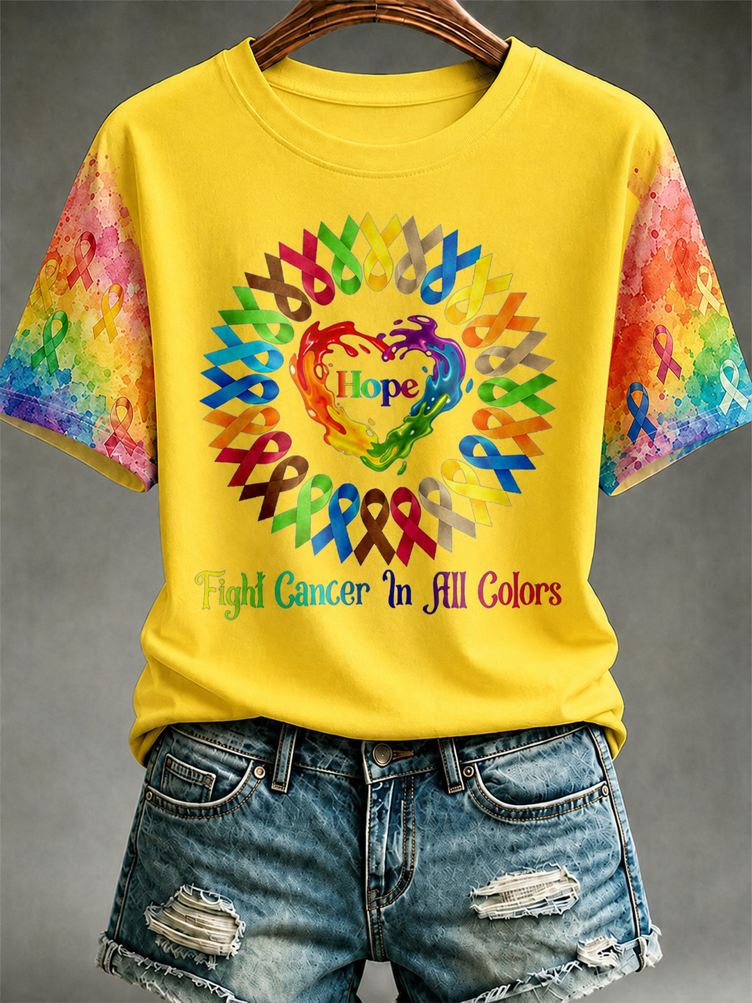 Women Hope Heart All Color Cancer Ribbons Fight Cancer T-Shirt