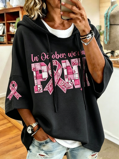 Vintage Pink Series Breast Cancer Charity Print Hoodie