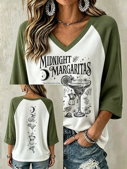 Women's Midnight Margaritas Print V Neck Top