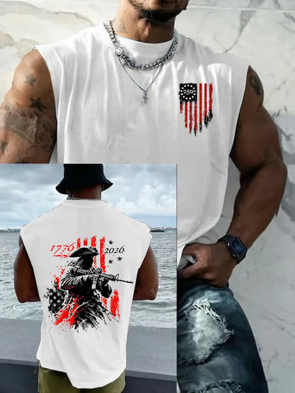 Men's 250th Anniversary Distressed American Flag 2-sided Printed Top