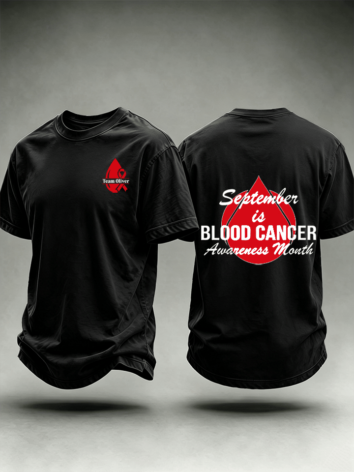 Men's T-shirts with designs promoting awareness of blood cancers