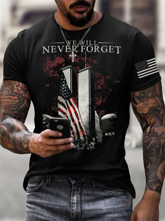 Men's Never Forget 9-11  Flag Print T-Shirt