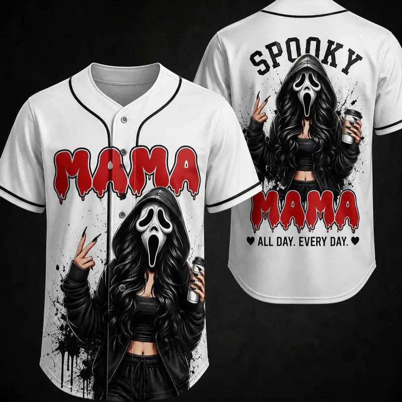 Unisex Halloween "Creepy Mom" Button-Up Baseball Jersey