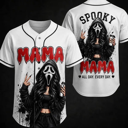 Unisex Halloween "Creepy Mom" Button-Up Baseball Jersey