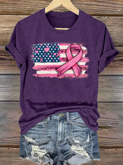 Women's breast cancer US flag T-shirt