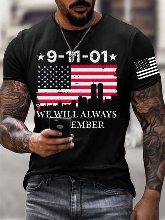 Men's Never Forget 9-11  Flag Print T-Shirt