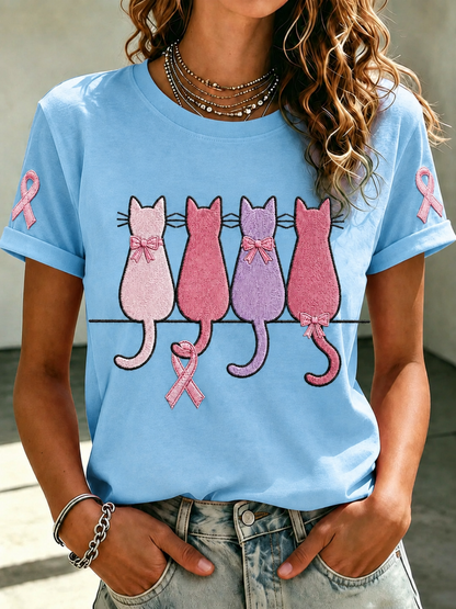 Women'S Breast Cancer Promotional Print Short Sleeved T-Shirt