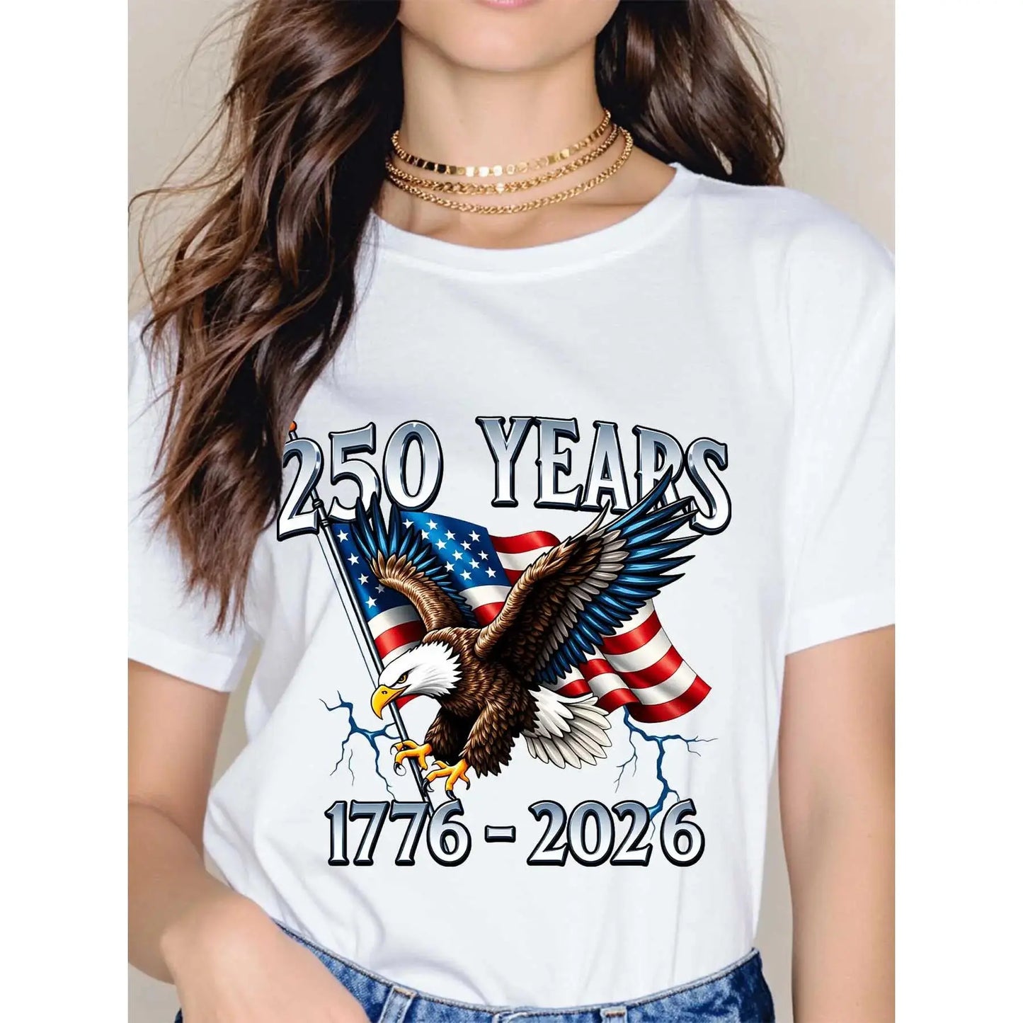 Memorial Day T-shirt American Eagle Independence Day 250 Years 1776 2026 T-Shirt White Patriotic Flag And Bird Design For Celebrations And National Events