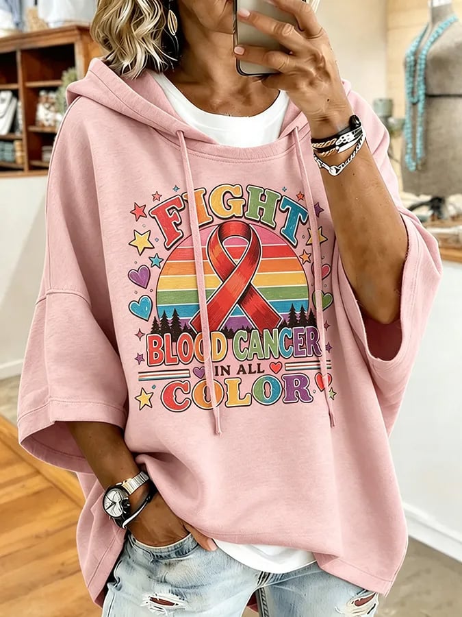 Women'S Blood Cancer Promotion Red Ribbon Printed Casual Hoodie