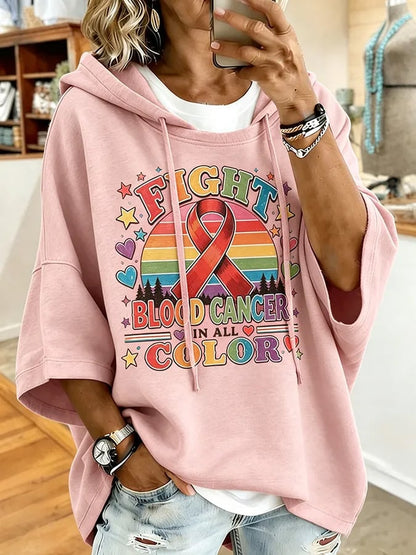 Women'S Blood Cancer Promotion Red Ribbon Printed Casual Hoodie