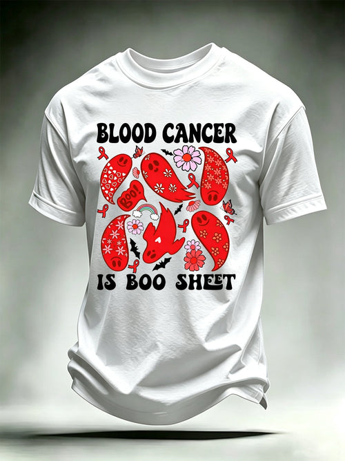 Men's Blood Cancer Awareness Red Ribbon Cute Ghosts Halloween Support Artwork T-Shirt