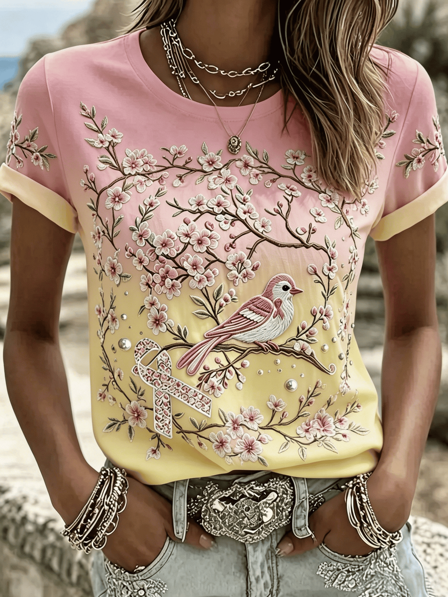 Pink for Myself Printed Casual T-shirt for Women - Breast Cancer Prevention Campaign