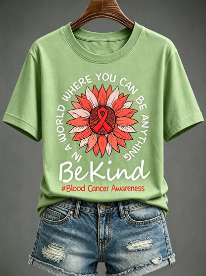 Women'S Blood Cancer Red Ribbon Health Awareness Round Neck T-Shirt
