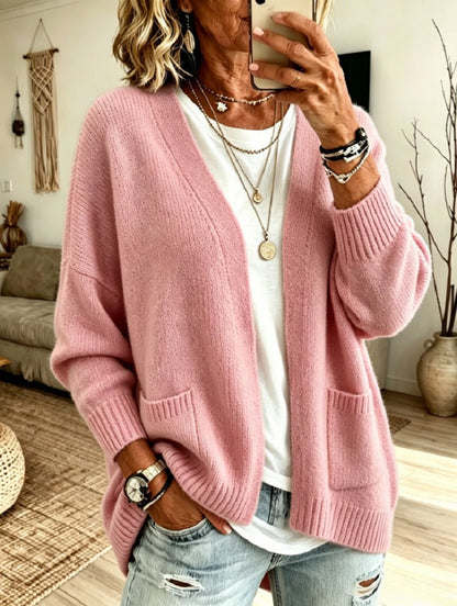 Women'S Casual Solid Color V-Neck Knitted Cardigan
