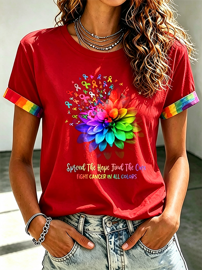 Women's All Cancer Awareness Printed Round Neck T-shirt