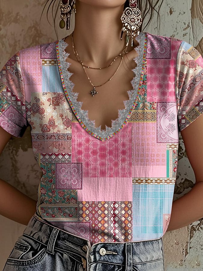 Women's Pink Art Printed T-Shirt