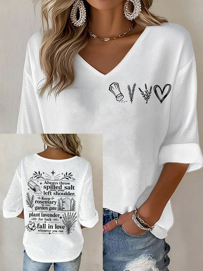 Women's Always Throw Spilled Salt Over Your Left Shoulder Print V Neck Top