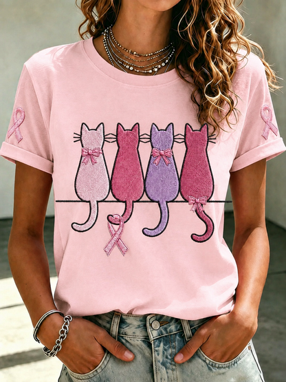 Women'S Breast Cancer Promotional Print Short Sleeved T-Shirt