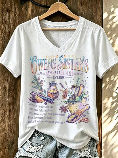 Women's Vintage Owens Sisters Apothecary Print T-shirt