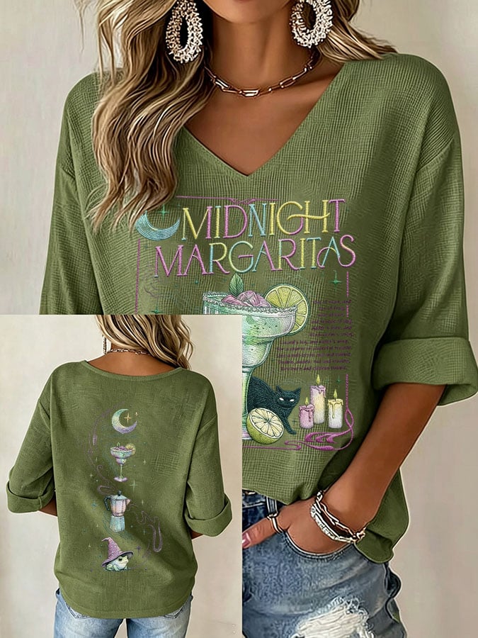 Women's Midnight Margaritas Print V Neck Top
