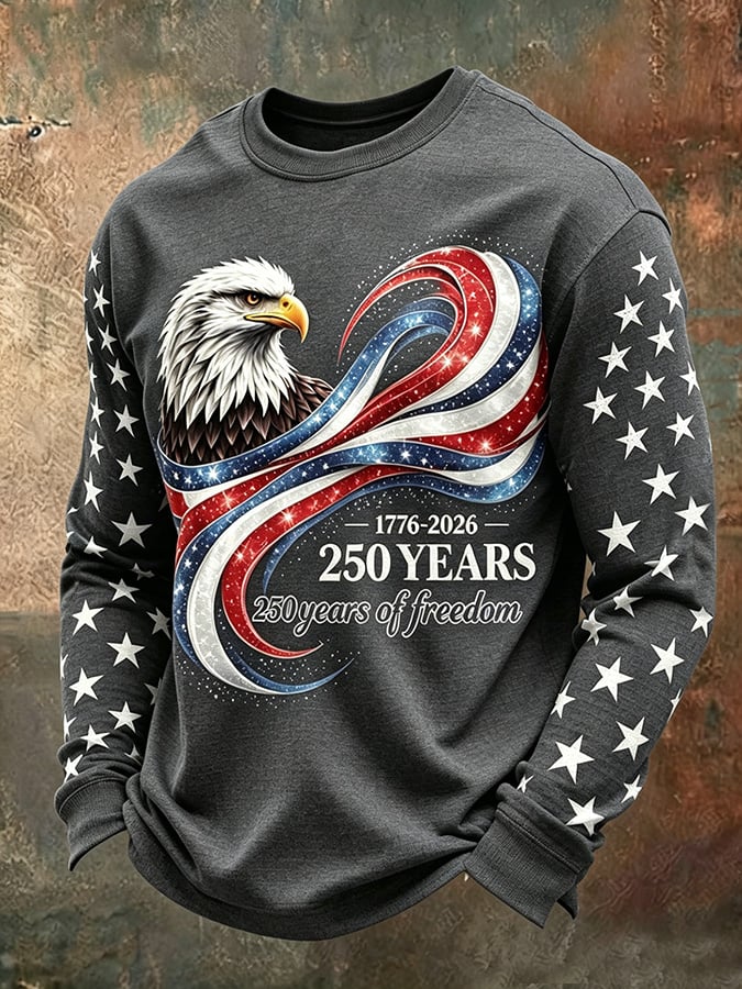 Men's Casual Long-Sleeve T-Shirt with USA 250th Anniversary Independence Day Print