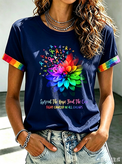 Women's All Cancer Awareness Printed Round Neck T-shirt