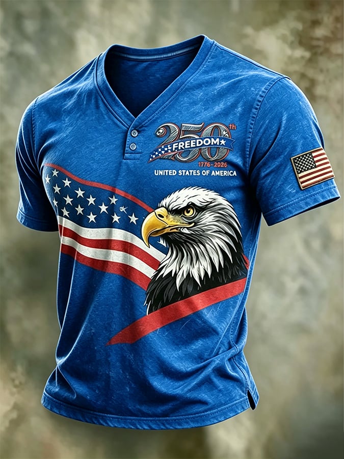 Men's 250th Independence Day Commemorative  Freedom・Courage・Pride Printed Top
