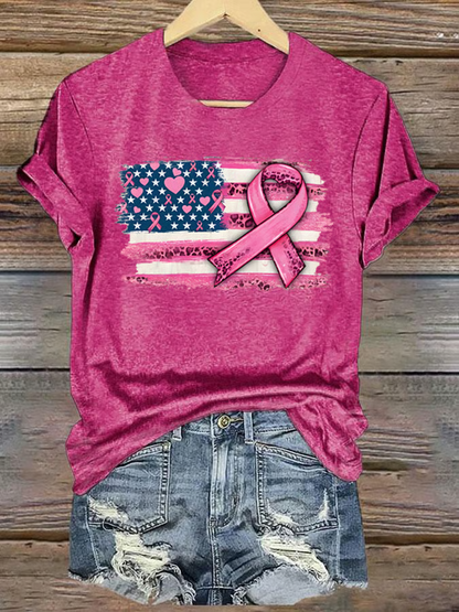 Women's breast cancer US flag T-shirt