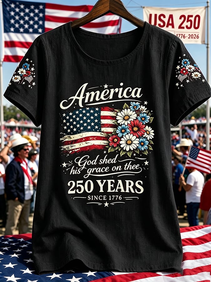 Women's America 250 Years 1776-2026 Print V Neck T-shirt