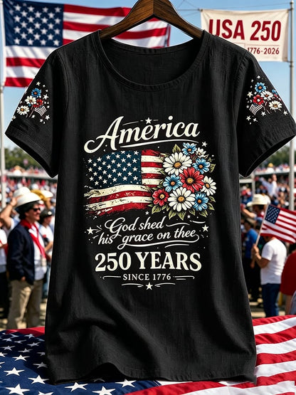 Women's America 250 Years 1776-2026 Print V Neck T-shirt