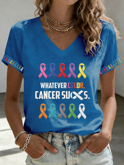 Women'S Cancer Sucks Print Short-Sleeve T-Shirt