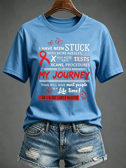 Women'S Blood Cancer Red Ribbon Health Awareness Round Neck T-Shirt