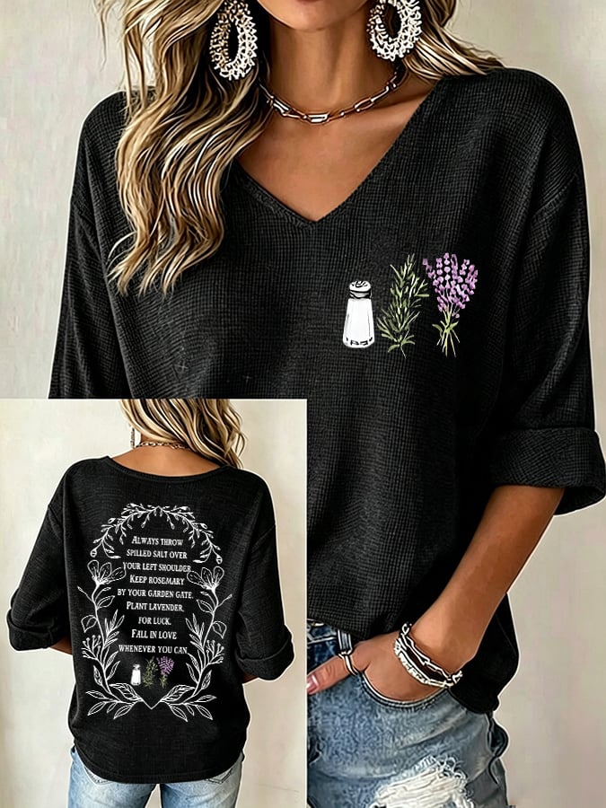 Women's Always Throw Spilled Salt Over Your Left Shoulder Print V Neck Top