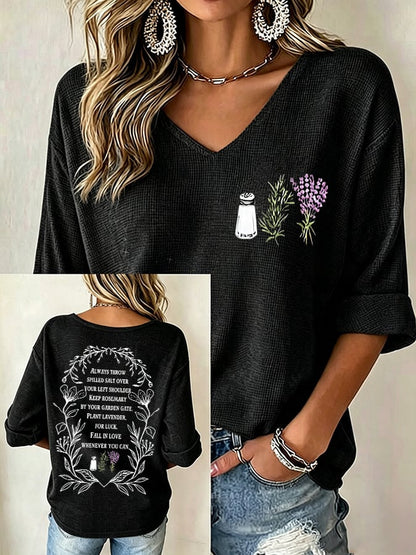 Women's Always Throw Spilled Salt Over Your Left Shoulder Print V Neck Top