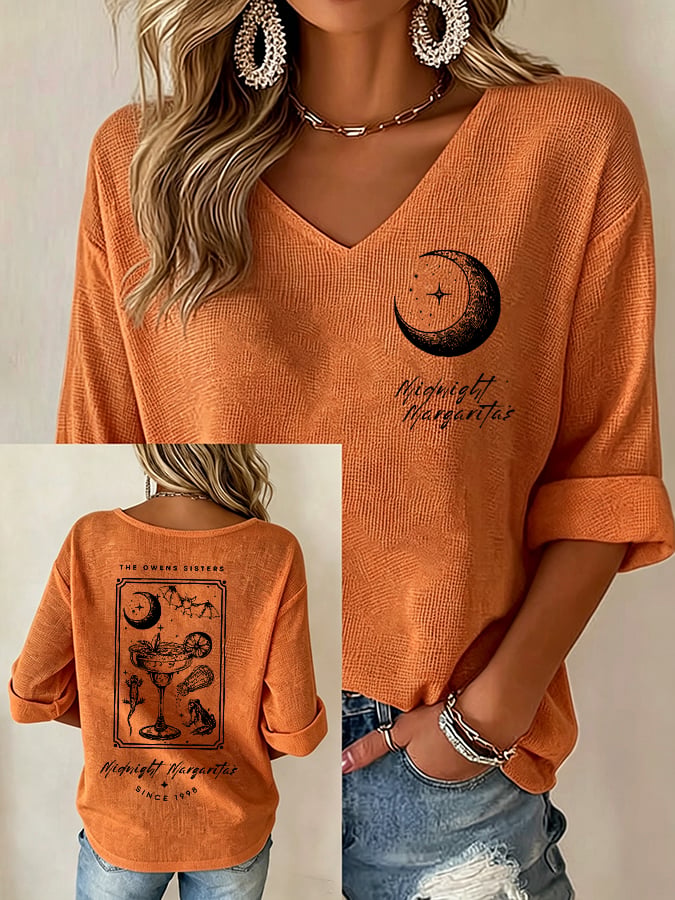 Women's Midnight Margaritas Print V Neck Top