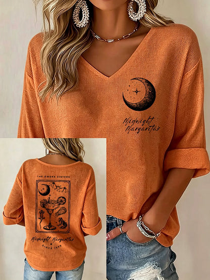 Women's Midnight Margaritas Print V Neck Top