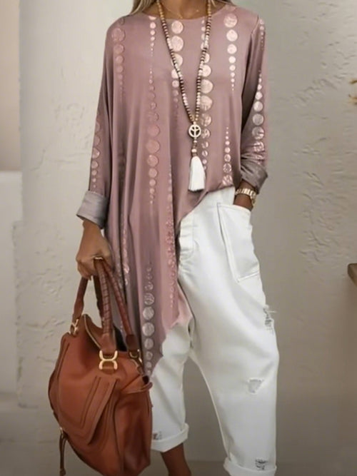 Women's Spring Pink Polka Dot Print Casual Top