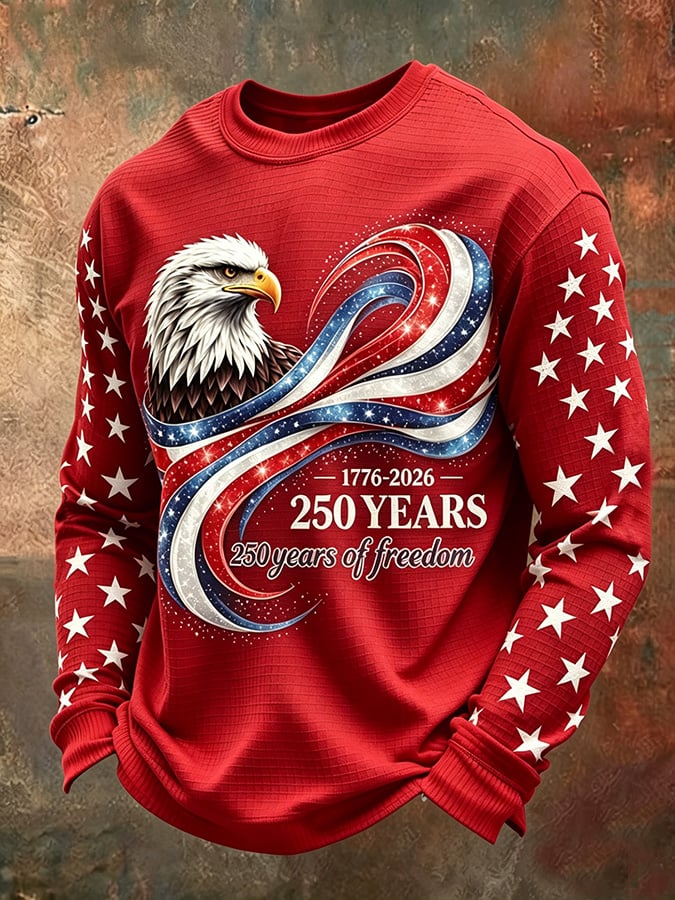 Men's Casual Long-Sleeve T-Shirt with USA 250th Anniversary Independence Day Print
