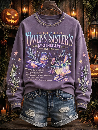 Women's Practical Magical Halloween Print Crew Neck Sweatshirt