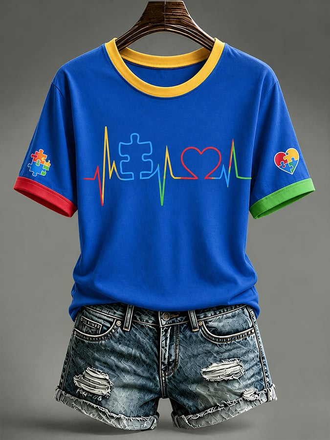Women'S Casual Autism-Print Short-Sleeve T-Shirt