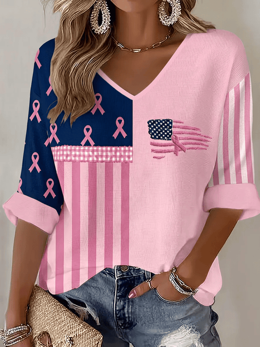 Women's Breast Cancer Awareness Casual V-Neck T-Shirt