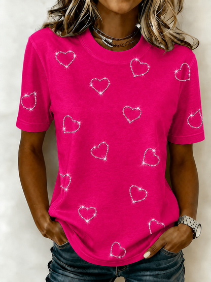 Women's Pink Love Printed Casual T-shirt