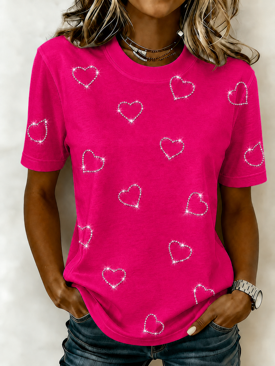 Women's Pink Love Printed Casual T-shirt