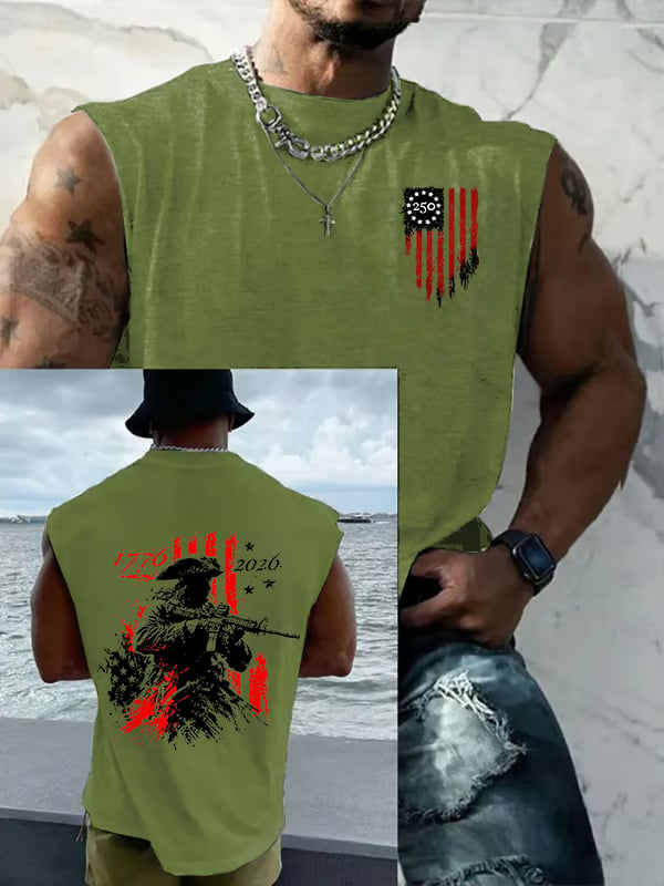 Men's 250th Anniversary Distressed American Flag 2-sided Printed Top