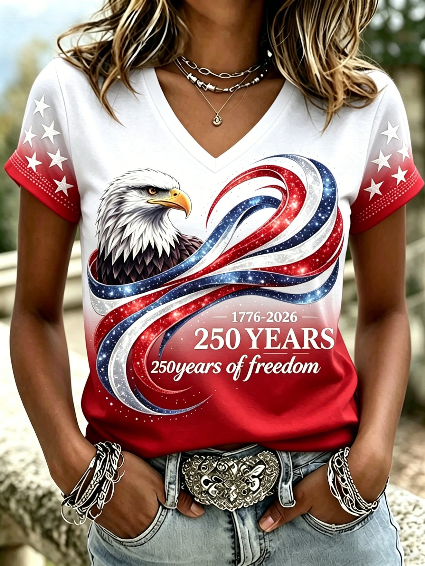 Women'S Casual U.S. 250th Anniversary Commemorative Printed T-Shirt