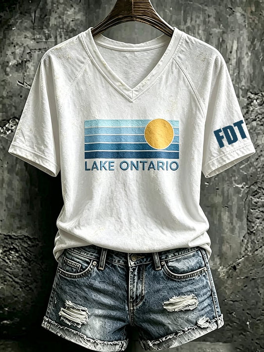 Women's Retro Always Lake Ontario Printed Top