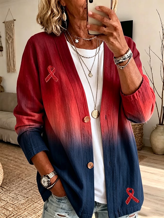 Women's Blood Cancer Leisure Print Flower Cardigan