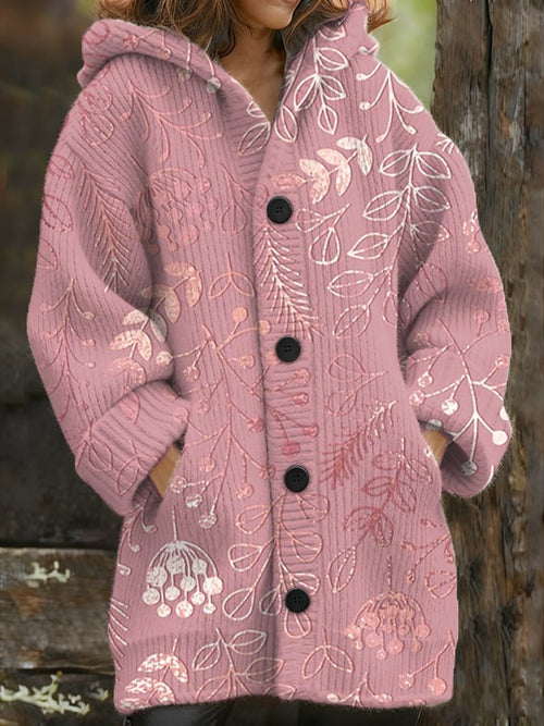 Women's Casual Retro Pink Floral Thick Cardigan