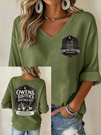 Women's Owens Sisters Apothecary Witch Print V Neck Top